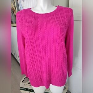 Talbots Cotton Blend Size 2x 18-22 Cable Knit Sweater Hot Pink Unworn Condition